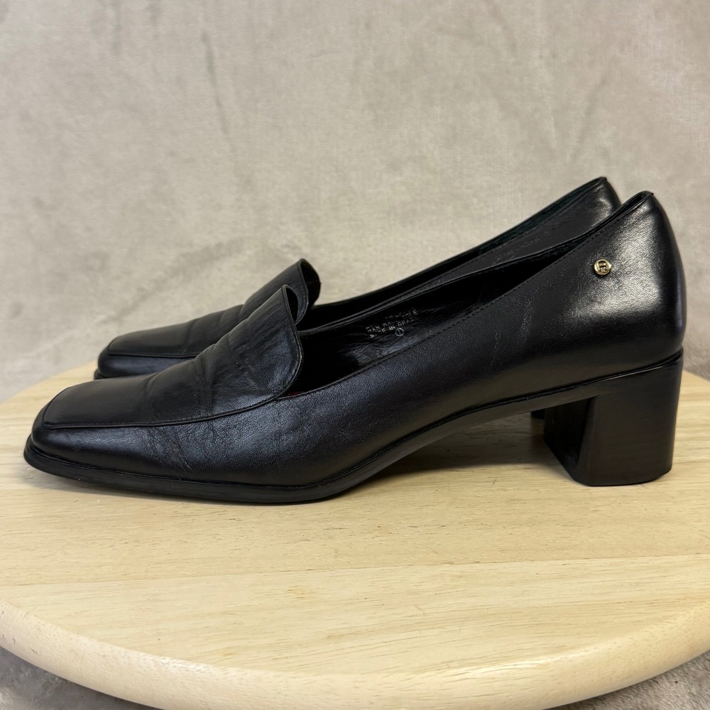 Etienne Aigner Status Black Leather Square Toe Block Heel Loafer Pumps Women 10M - Picture 3 of 16